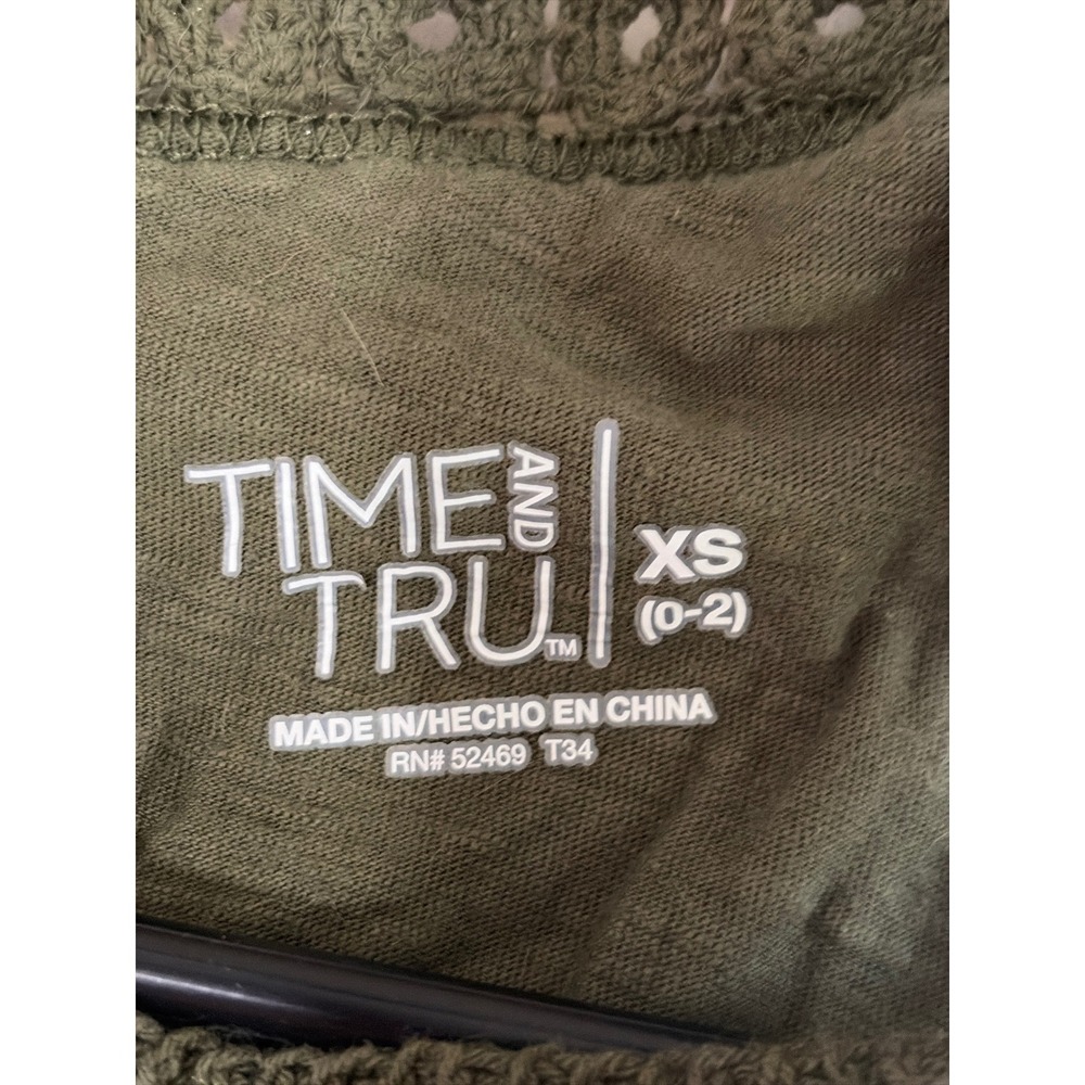 Time and Tru Women Dress Crochet Tiered XS Olive Green Boho Summer Mini - Picture 5 of 7